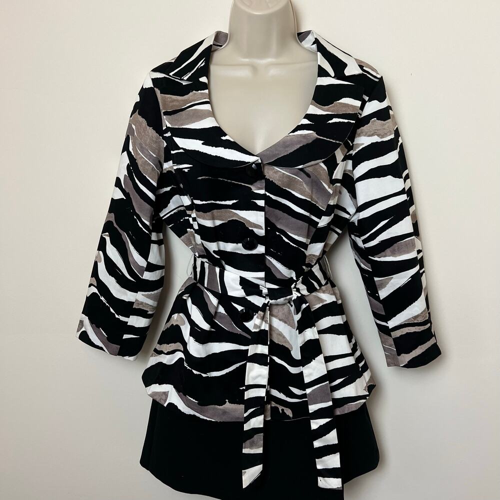 Sandro Paris Zebra Tie Waist Statement Jacket Size Medium Black White Purple